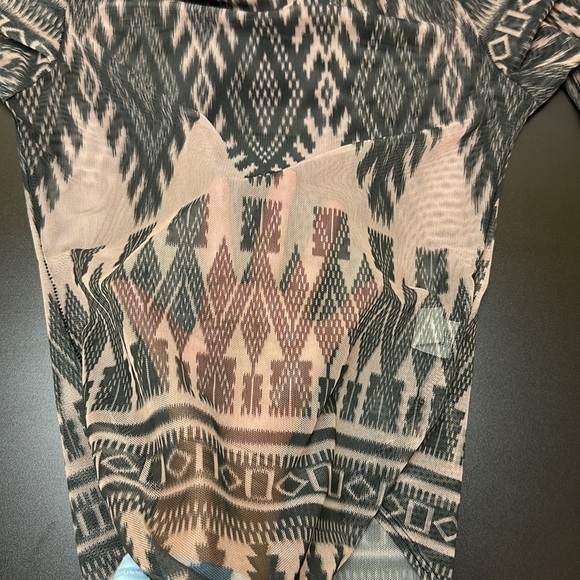 Nylon Apparel Southwest Aztec Print Mesh Sheer Bodysuit Mock Neck Medium - Picture 3 of 12